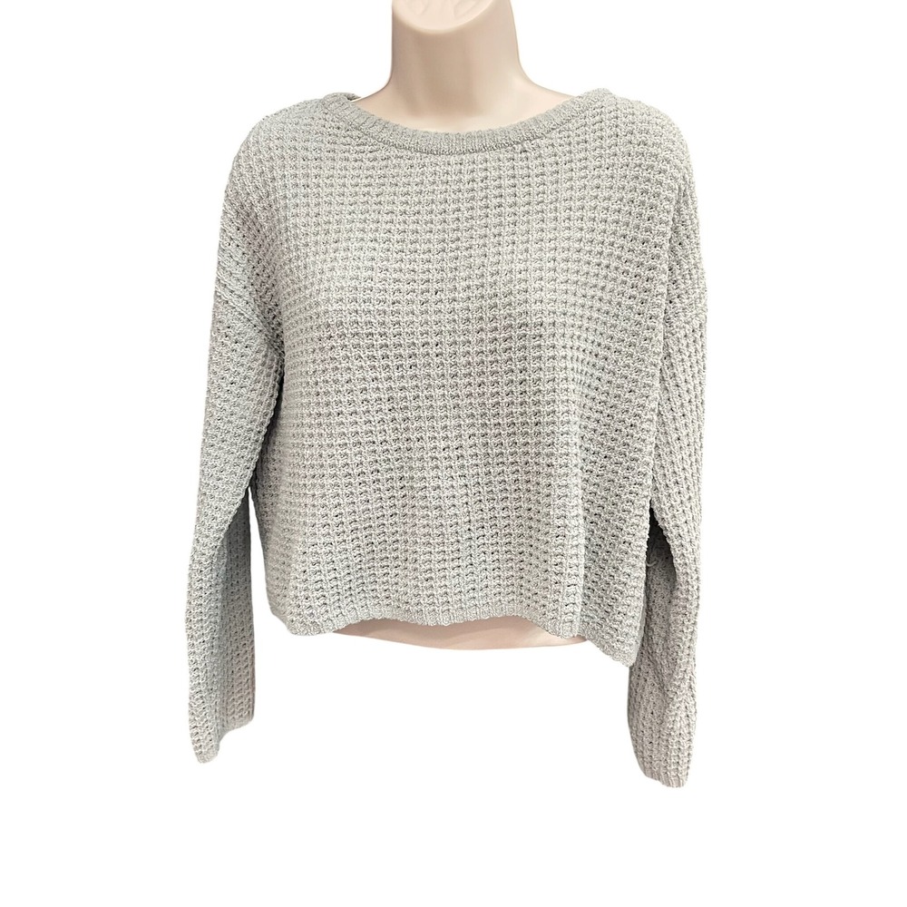 Sincerely Jules Light Sage Green Waffle Knit Crop Pullover Sweater Womens Small